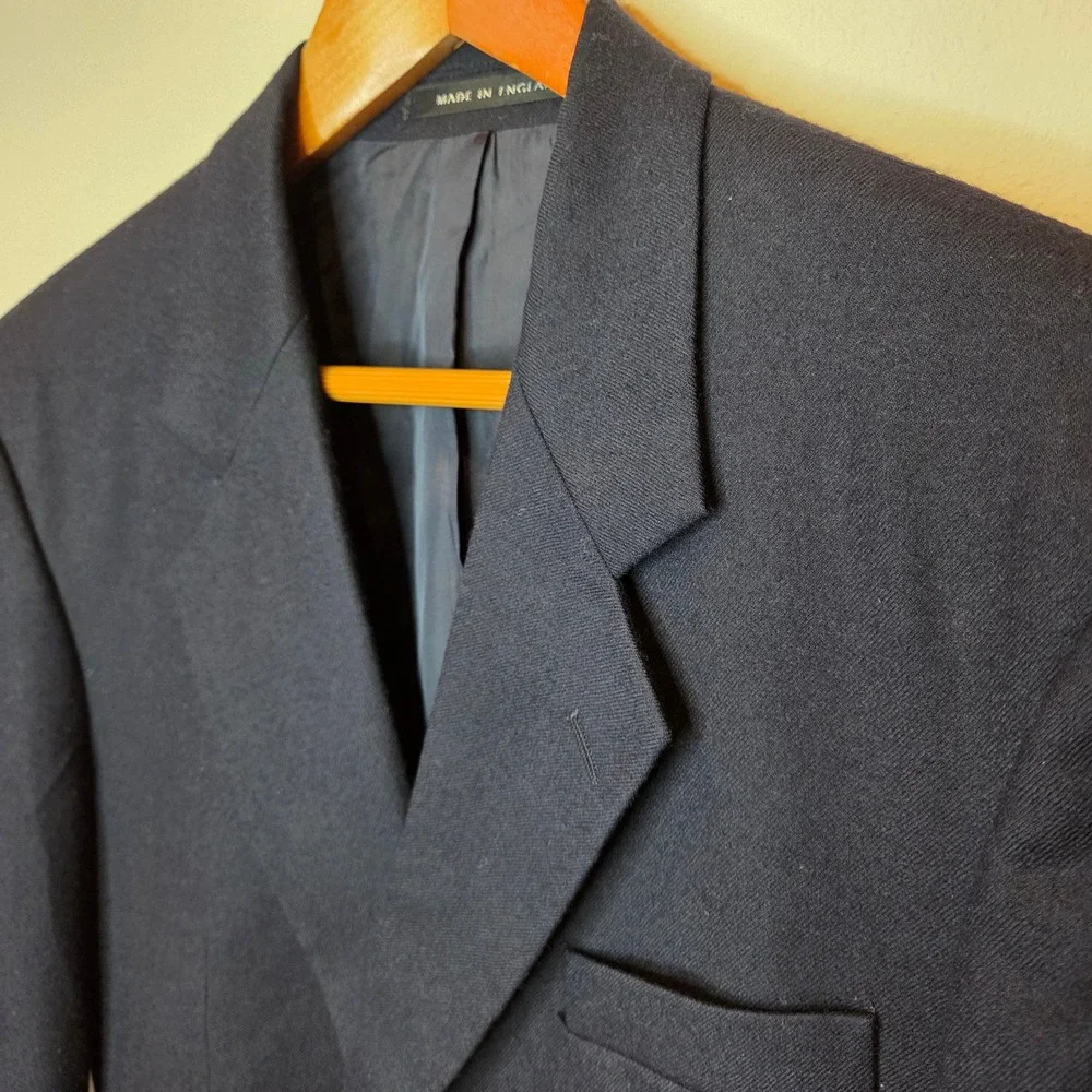Alexandre of England Mens Navy Blue Pure New Wool Blazer Sport Coat 40 Short